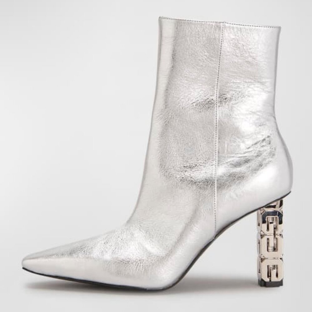 NIB$1375 Givenchy G Cube Metallic High Heels Point Toe Ankle Booties 37.5 7.5